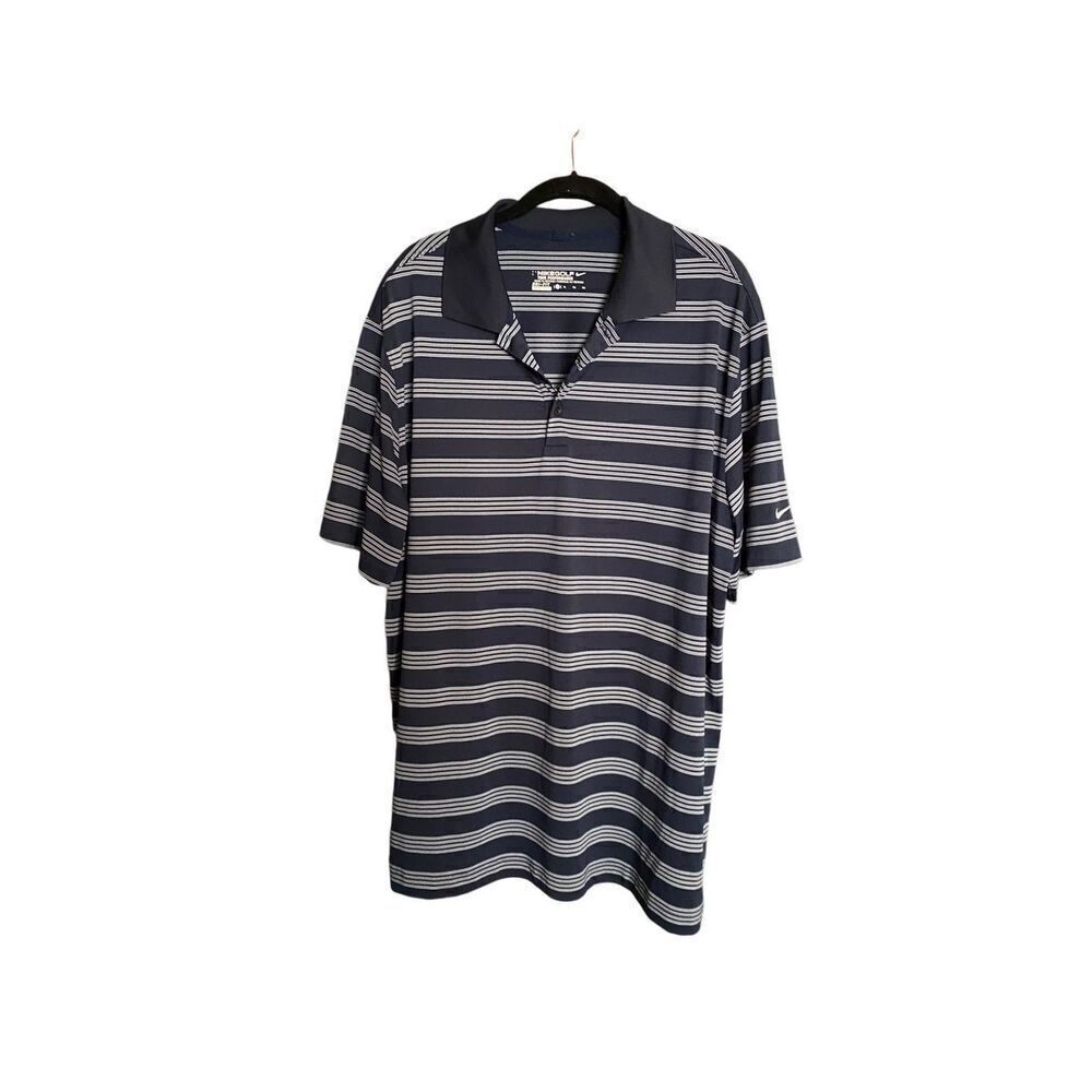 Nike golf men’s dry fit short sleeve, blue and white striped polo shirt size XL
